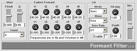 Formant Filter plugin interface