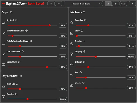 Room Reverb plugin interface